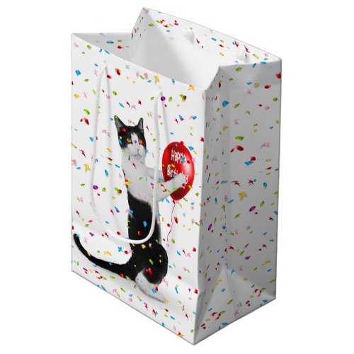 Tuxedo Cat With Birthday Balloon Medium Gift Bag
