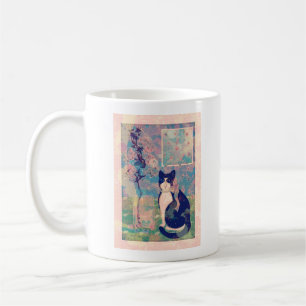 Tuxedo Cat with Cherry Blossoms Coffee Mug