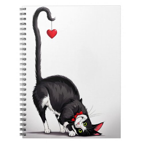 Tuxedo Cat With Dangling Heart Notebook