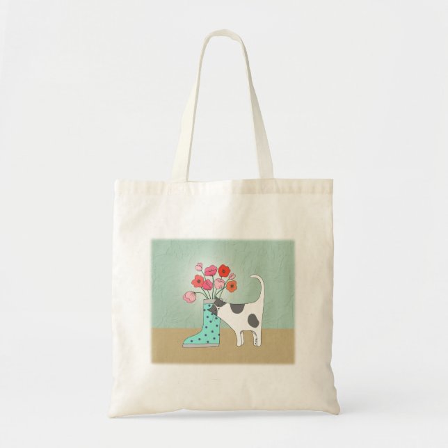 Tuxedo Cat with Flowers Cute Cat Lover Art gift Tote Bag (Front)
