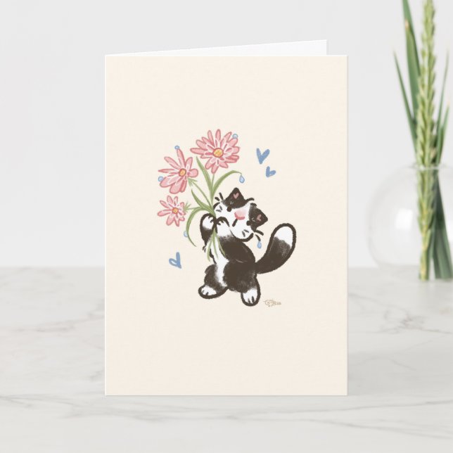 Tuxedo Cat with Flowers - Maurice Card (Front)