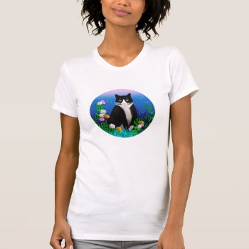 Tuxedo Cat With Flowers T-shirt by AutumnRoseMDS at Zazzle