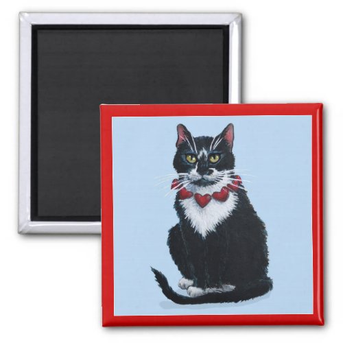 Tuxedo cat with hearts magnet