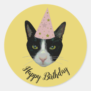 Tuxedo Cat with Party Hat Classic Round Sticker