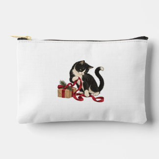 Tuxedo Cat with Red Gift Ribbon Accessory Pouch