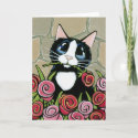 Tuxedo Cat with Red & Pink Roses Greeting Card