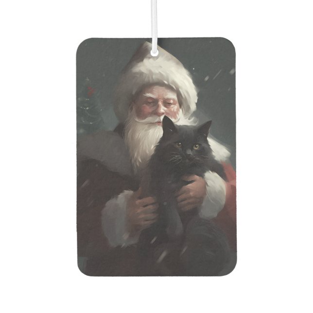 Tuxedo Cat With Santa Claus Festive Christmas Air Freshener (Front)