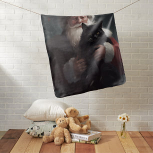 Tuxedo Cat With Santa Claus Festive Christmas Baby Blanket