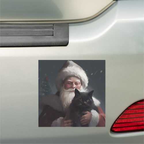 Tuxedo Cat With Santa Claus Festive Christmas Car Magnet
