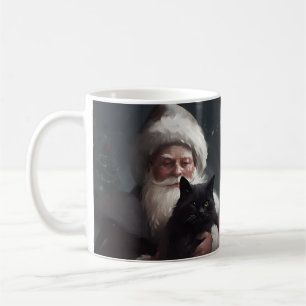 Tuxedo Cat With Santa Claus Festive Christmas Coffee Mug