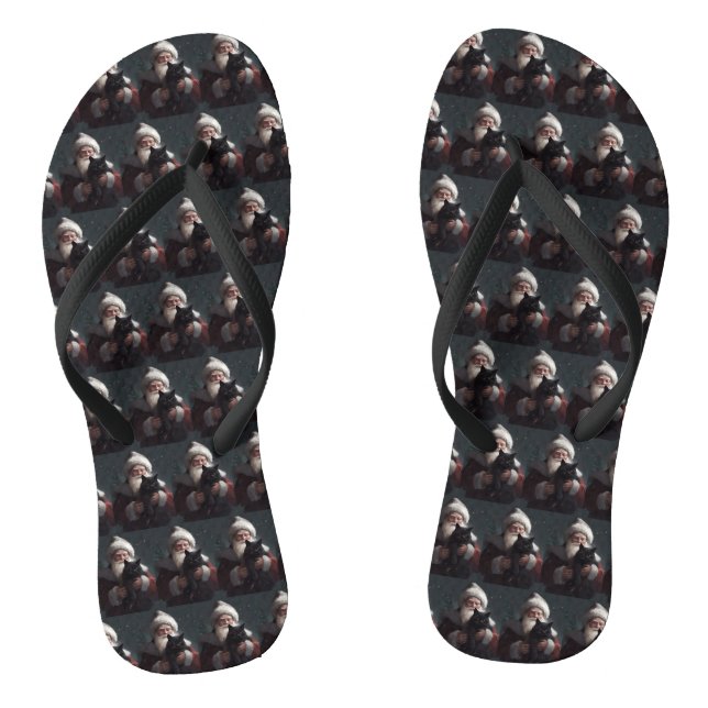 Tuxedo Cat With Santa Claus Festive Christmas Flip Flops (Footbed)