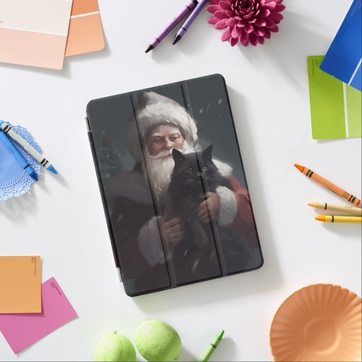 Tuxedo Cat With Santa Claus Festive Christmas iPad Air Cover