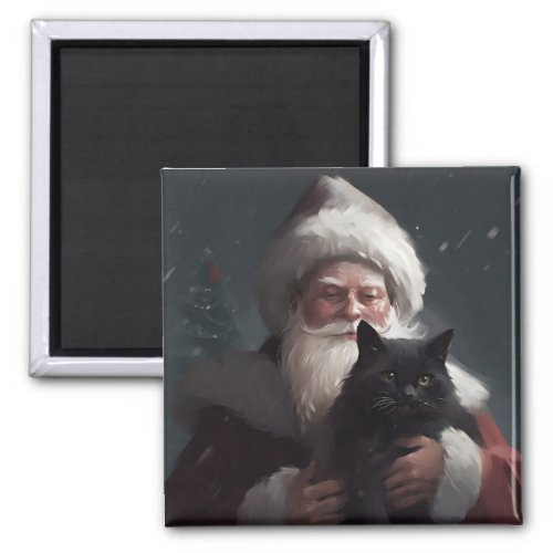 Tuxedo Cat With Santa Claus Festive Christmas Magnet