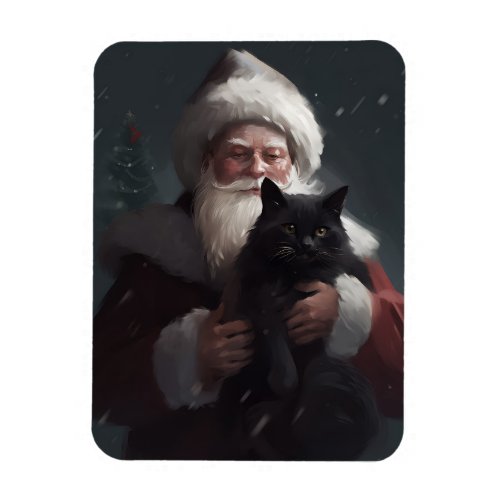 Tuxedo Cat With Santa Claus Festive Christmas Magnet