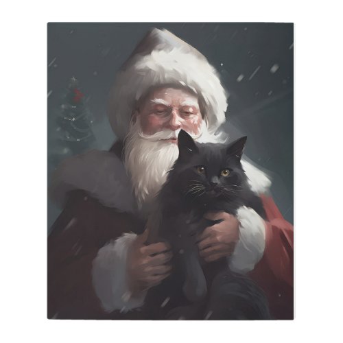 Tuxedo Cat With Santa Claus Festive Christmas Metal Print