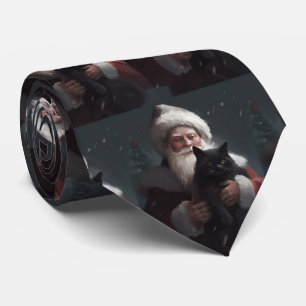 Tuxedo Cat With Santa Claus Festive Christmas Neck Tie
