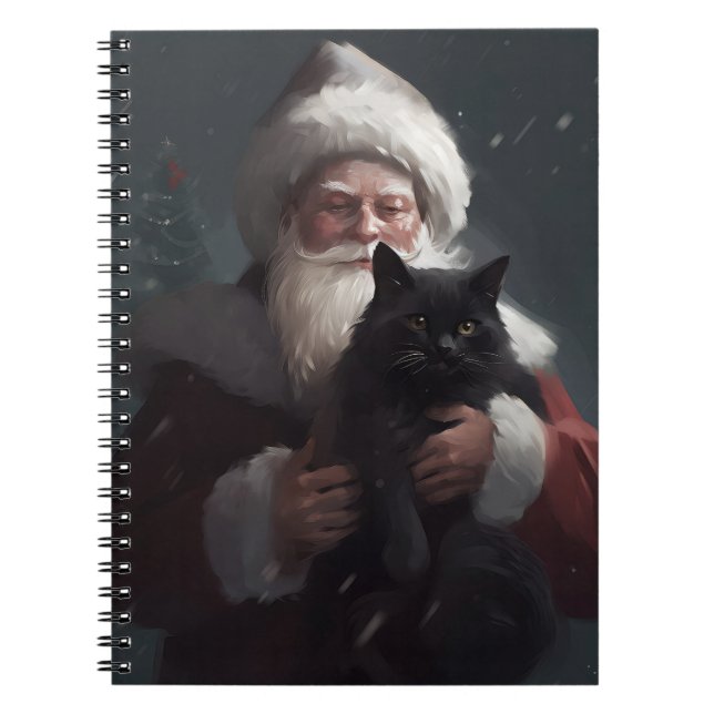Tuxedo Cat With Santa Claus Festive Christmas Notebook (Front)
