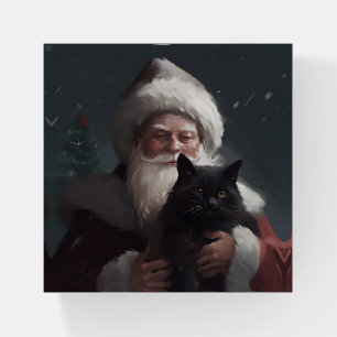 Tuxedo Cat With Santa Claus Festive Christmas Paperweight