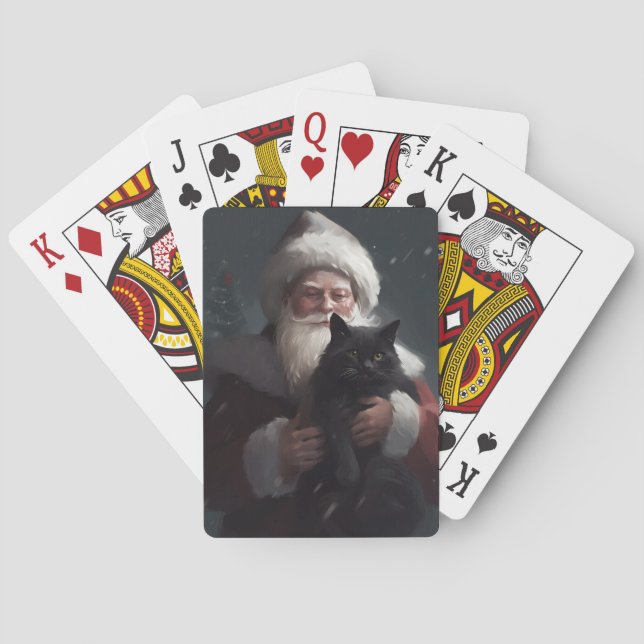 Tuxedo Cat With Santa Claus Festive Christmas Poker Cards (Back)