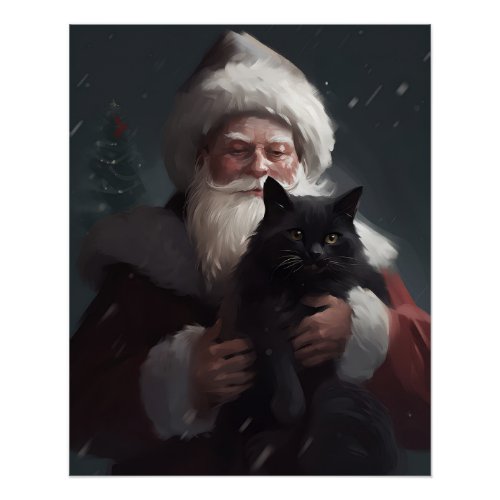 Tuxedo Cat With Santa Claus Festive Christmas Poster