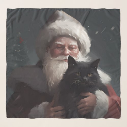 Tuxedo Cat With Santa Claus Festive Christmas Scarf