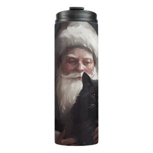 Tuxedo Cat With Santa Claus Festive Christmas Thermal Tumbler