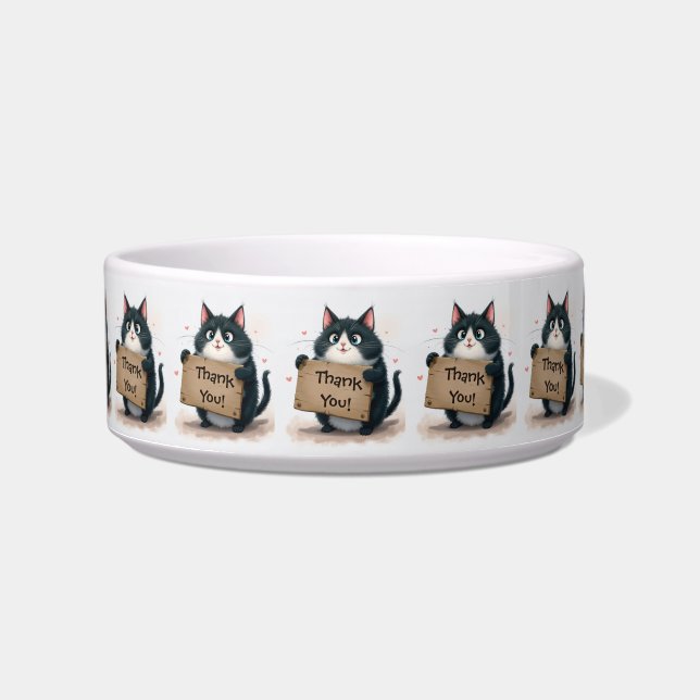 Tuxedo Cat With Thank You Sign  Bowl (Front)