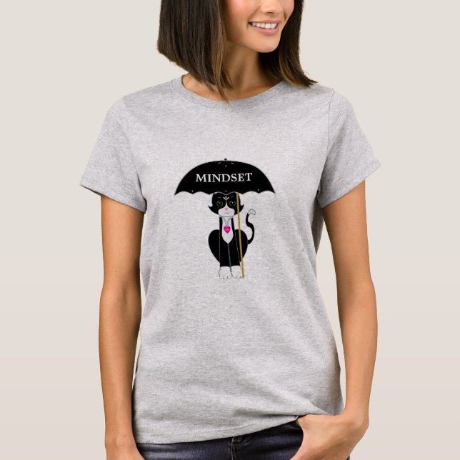 Tuxedo Cat with Umbrella T-Shirt (Front)