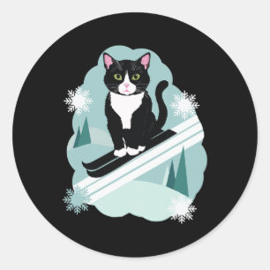Tuxedo Cats And Skiing Snow Winter Sports Fans Classic Round Sticker