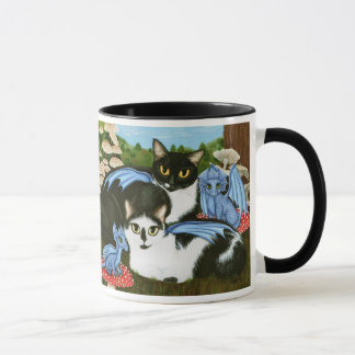 Tuxedo Cats Blue Dragons Mushrooms Fantasy Art Mug