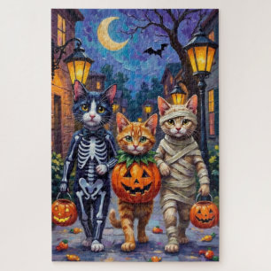 Tuxedo Cats Trick-or-Treating in Halloween Costume Jigsaw Puzzle