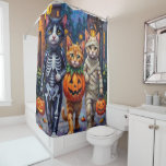 Tuxedo Cats Trick-or-Treating in Halloween Costume Shower Curtain