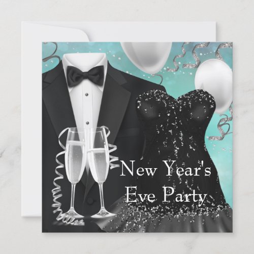 Tuxedo Champagne Confetti New Years Eve Party Invitation