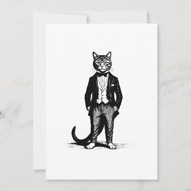 Tuxedo Classy Cat Invitation (Front)