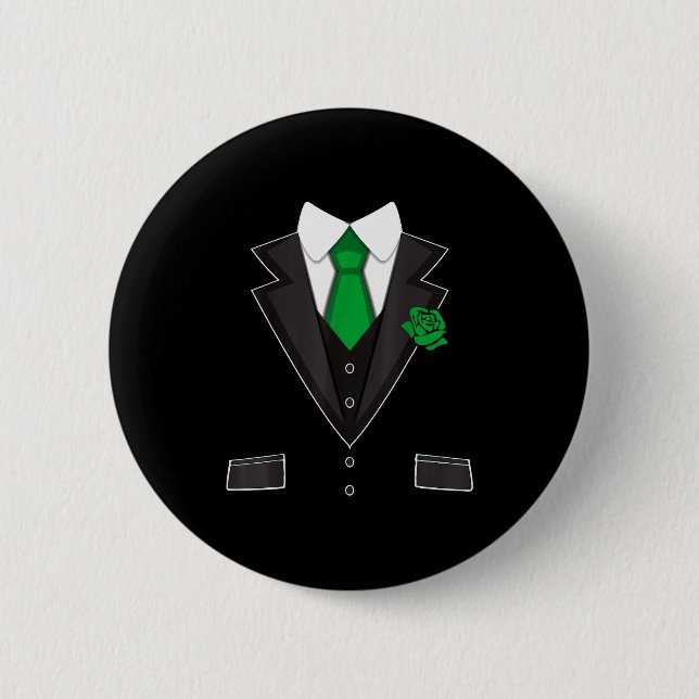 Tuxedo Costume Green Rose Tie Funny St. Patrick's  Button (Front)