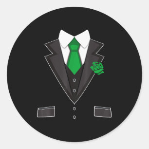 Tuxedo Costume Green Rose Tie Funny St. Patrick's Classic Round Sticker