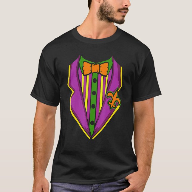 Tuxedo Costume Tuesday Gras Carnival Parade Masque T-Shirt (Front)