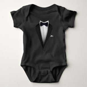 Tuxedo design with Blue Bowtie For Weddings And Sp Baby Bodysuit