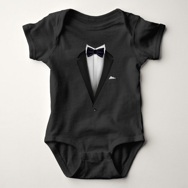 Tuxedo design with Blue Bowtie For Weddings And Sp Baby Bodysuit (Front)
