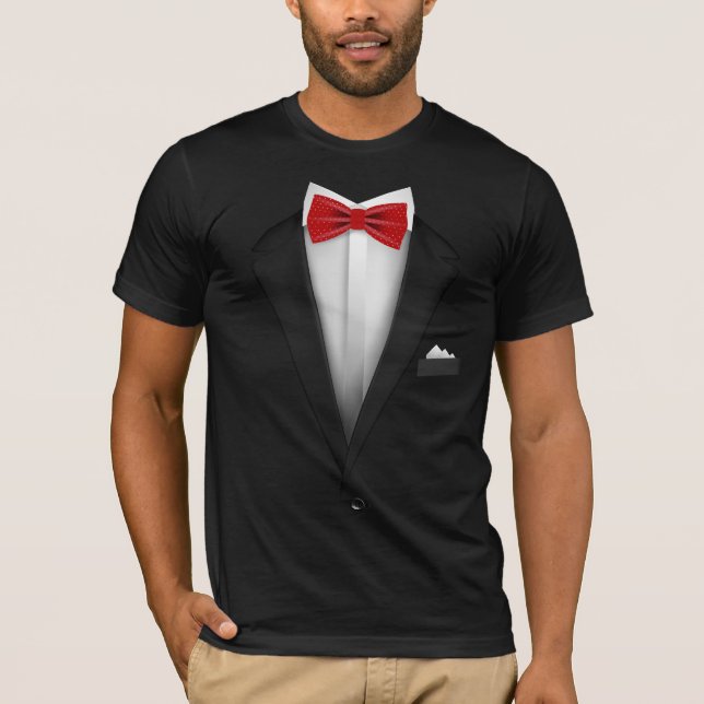 Tuxedo design with Red Bowtie For Weddings T-Shirt (Front)