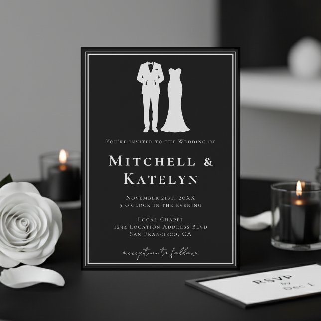 Tuxedo & Dress Minimal Border Black Wedding Invitation (Tuxedo & Dress Minimal Border Black Wedding Invitation
)