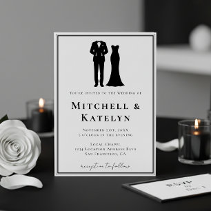 Tuxedo & Dress Minimal Border White Wedding Invitation
