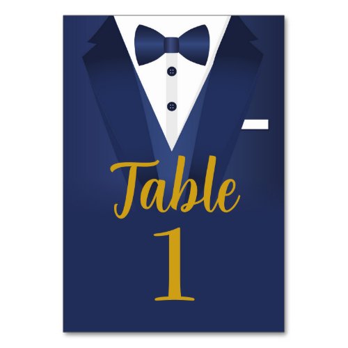 Tuxedo Event Bow Tie Black Tie Gold Navy Wedding Table Number