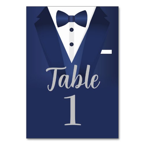 Tuxedo Event Bow Tie Black Tie Party Navy Wedding Table Number