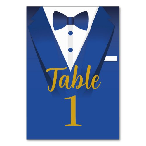 Tuxedo Event Bow Tie Black Tie Royal Blue Wedding Table Number