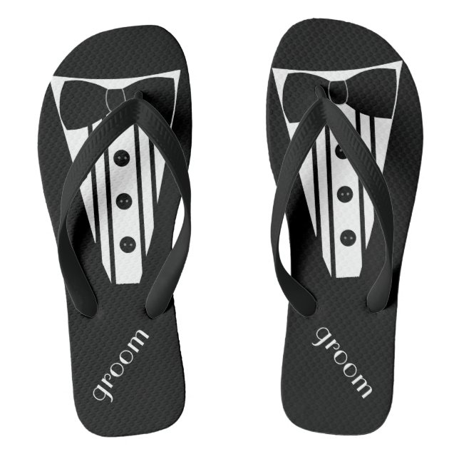 Tuxedo Flip Flops | Grooms Beach Wedding (Footbed)