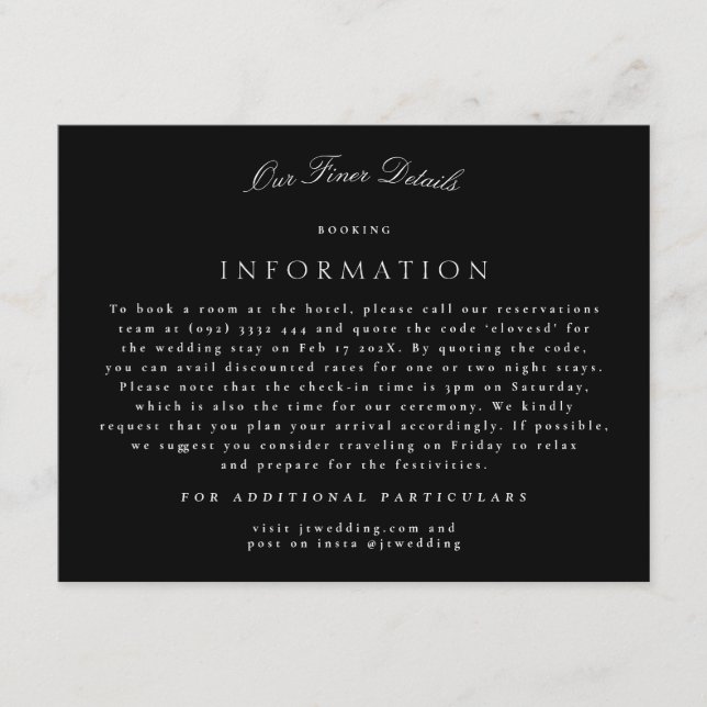 Tuxedo Formal Classic Calligraphy Wedding Details Enclosure Card (Front)