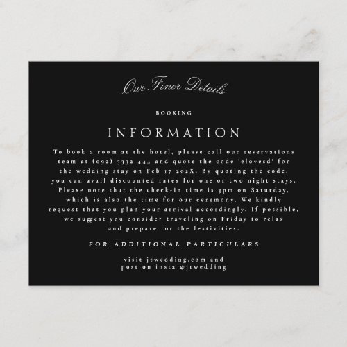 Tuxedo Formal Classic Calligraphy Wedding Details Enclosure Card
