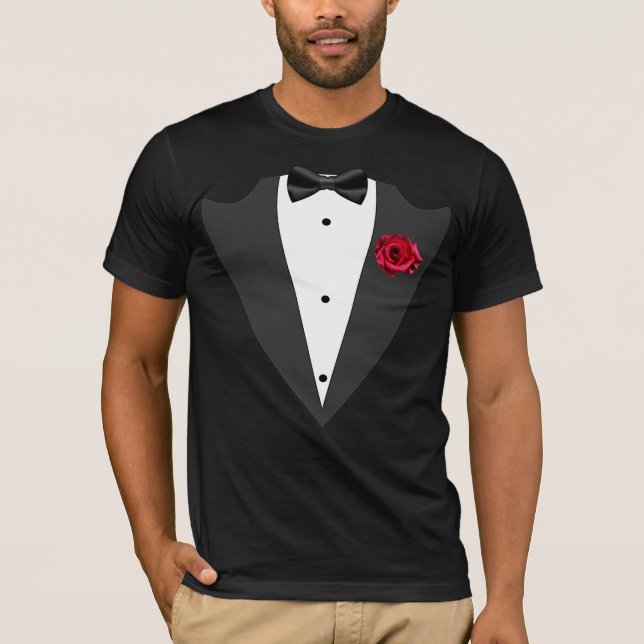 Tuxedo groomsman, best man black and white T-Shirt (Front)