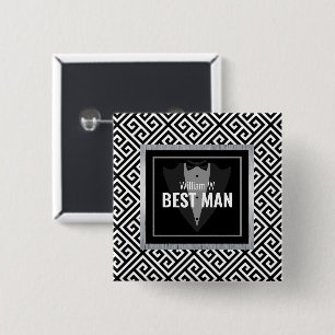 Tuxedo groomsman, best man black and white tuxedo  button